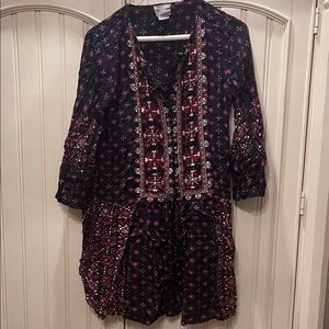 Floral Embroidered Midi Dress - Black and Red